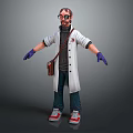 3D Biologist Character in White Lab Coat Purple Gloves Brown Bag Blue Jeans Red Sneakers