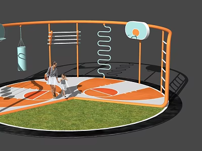 Commercial Children's Play Equipment With Orange Frame Spiral Slide And Climbing Structures 3d model