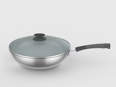 Stainless Steel Frying Pan With Transparent Glass Lid And Black Handle For Cooking 3d model