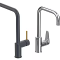 Two Modern Stylish Silver And Black Faucets Featuring Gold Accents