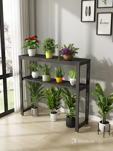 Indoor Garden Decor Multi-tiered Plant Stand Holding Various Colorful Potted Plants 3d model 