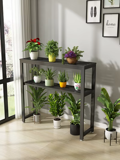 Indoor Garden Decor Multi-tiered Plant Stand Holding Various Colorful Potted Plants 3d model