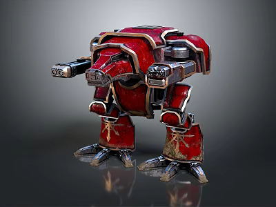 Red Mechanical Robot Character With Armor Legs Cannon Arms And Metallic Design 3d model