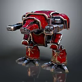 Red Mechanical Robot Character With Armor Legs Cannon Arms And Metallic Design