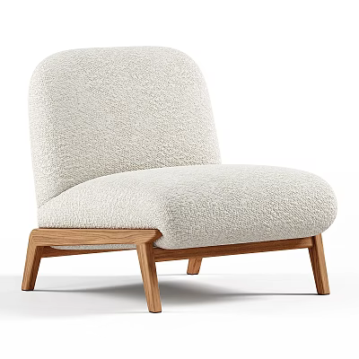 Beige Plush Armchair With Modern Design And Wooden Legs For Cozy Living Room 3d model