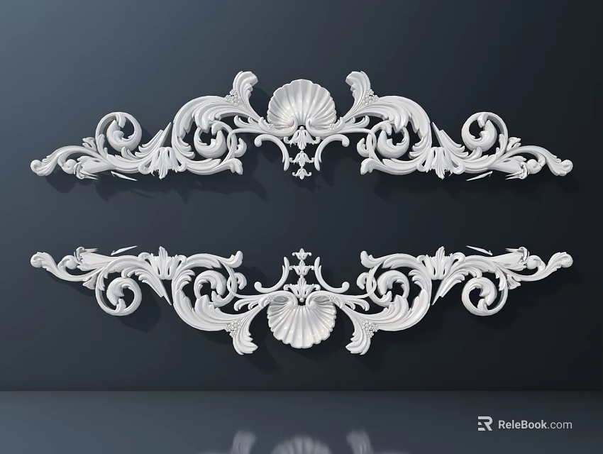 Intricate White Carvings With Shell And Curved Patterns On Dark Background 3d model