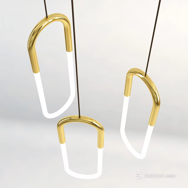Modern Minimalist Chandelier With Golden Arched Frames And White Light Elements 3d model 