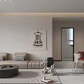 Modern Living Dining Room With Beige Sofa Coffee Table Floor Lamp And Wall Art