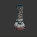 Decorative Cylindrical Column with Black Top Geometric Pattern and Red Silver Base