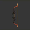 Mythical Bow Weapon With Red Black Design Curved Shape Demon Horns And Golden String