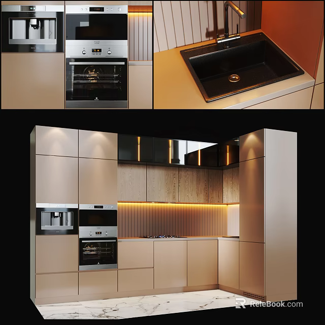 Modern Kitchen Interior Design With Sleek Cabinets Integrated Appliances And Under Cabinet Lighting 3d model 