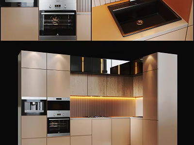 Modern Kitchen Interior Design With Sleek Cabinets Integrated Appliances And Under Cabinet Lighting 3d model