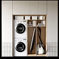 Modern Bathroom Cabinet Rack With Washing Machine Dryer Toilet Paper Rolls And Vacuum Cleaner Storage