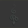 3D Rendered Gray Snake Coiled on Shiny Surface Against Gradient Gray Background