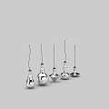 Five Different Shaped Silver Pendant Lights Hanging Against Gray Background
