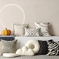 Stylish Decorative Pillows Featuring Black White Geometric Patterns Fringed Design Cloud Cushion And Pumpkin Decor