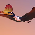 Pterosaur Flying With Colorful Crest And Extended Wings In Sky