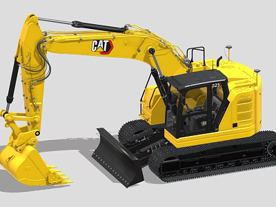 Yellow CAT Excavator With Tracks Cab And Front Bucket Design 3d model