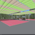 Modern Outdoor Basketball Court With Pink Surface Canopy Shade And Trees