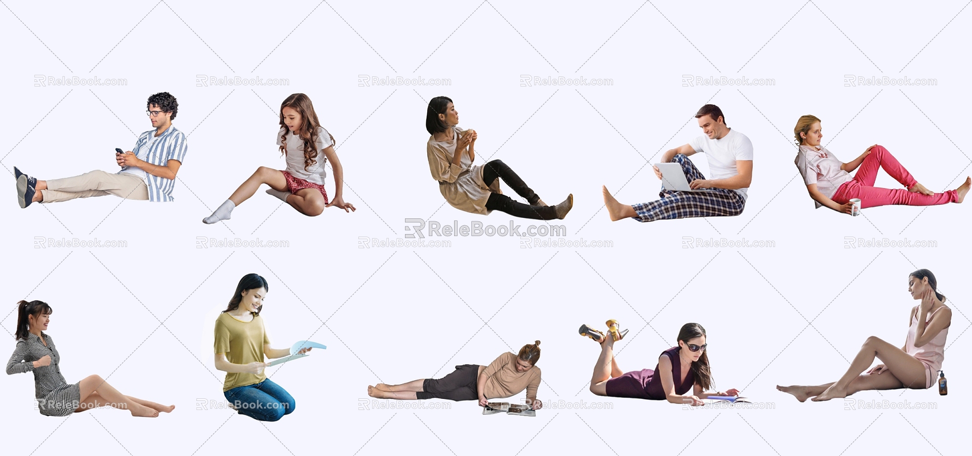 2D Lying People Leisure People Student Sister College Students Asian Chinese Lying Flat People 3d model