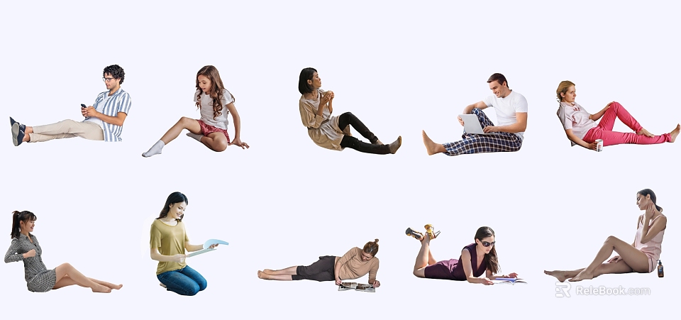 Multiple People in Different Positions Engaged in Reading Using Laptops and Studying 3d model 