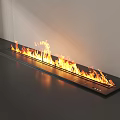 Contemporary Linear Fireplace With Vibrant Burning Flames In Sleek Black Minimalist Interior