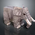 3D Pixelated Elephant Model With Blocky Gray Design And White Tusks 3d model