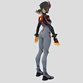 Game Movie Character In Tech Inspired Futuristic Gray Combat Suit With Red Accents Flaming Hands