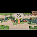 Tranquil Garden Landscape With Curved Pathway Pond Pavilion Colorful Flowers And Lush Greenery