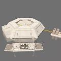 White Octagonal Building Model With Small Connected Platform Structures Design 3d model