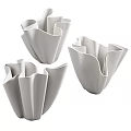 Modern White Ceramic Decorative Ornament Set With Wave Petal Design For Home Decor