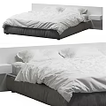 Modern Double Bed Interior With White Bed Sheets Gray Frame And Bedside Table 3d model
