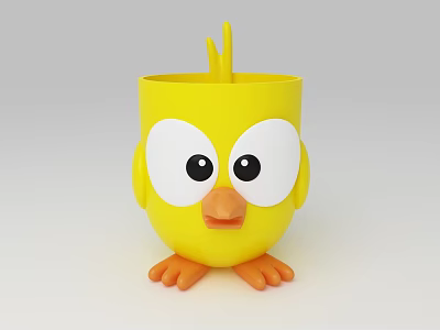 Cute Yellow Chick Shaped Cup With Big Eyes Orange Beak Comb And Feet 3d model