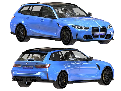 Blue Sporty BMW Wagon With Sleek Exterior Design And Front Rear Views 3d model