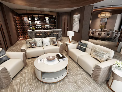 Luxurious Hotel Public Lounge With Beige Sofas Coffee Table And Elegant Decor 3d model
