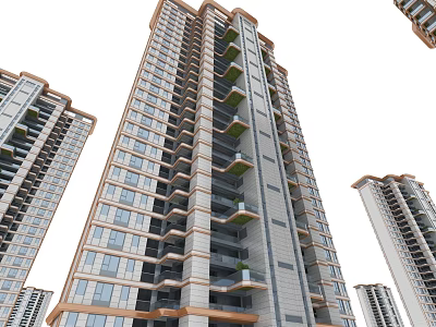 Modern High-rise Residential Building Exterior with Glass Windows and Balconies Design 3d model