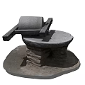 Rustic Stone Garden Ornament Featuring Circular Millstone Plate And Wooden Handle