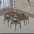 Modern Wooden Dining Table Set With Four Chairs Light Rug Window Curtains And Potted Plant