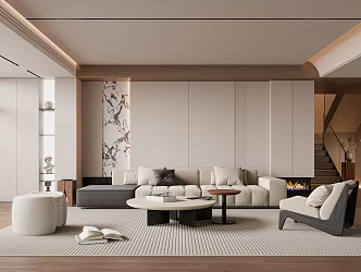 Living Room Sofa Coffee Table Combination Lazy Sofa Leisure Sofa Hanging Picture Floor Lamp Jewelry Ornaments 3d model