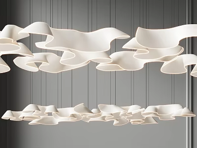 Modern White Wavy Chandelier With Flowing Curved Shapes In Interior Space 3d model