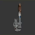 Rusty Metal Wrench Featuring Brown Handle Blue Section On Gray Background With Reflection