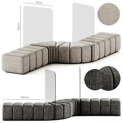 Modular Curved Gray Fabric Sofa Bench With Comfortable Seating Design 3d model