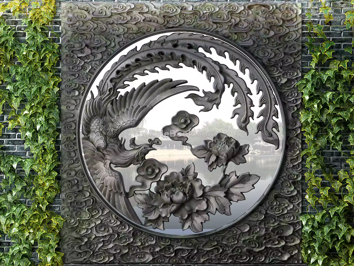 Chinese-style openwork window phoenix window flower 3d model