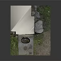Garden Ornament Feature with Stone Wall Stone Basin Slab Floor and Grass