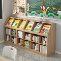 Wooden Kids Bookshelf with Colorful Storybooks and Stuffed Toys in Reading Corner