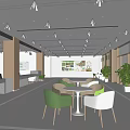 Modern Bank Interior With Open Space Reception Desk Tables Chairs Green Plants And Posters