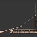Traditional Wooden Boat With Log Raft Structure Canvas Sail And Wooden Oar