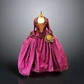 Vintage Pink Gown With Lace And Embroidery Details Ruffled Skirt And Gold Handheld Accessory