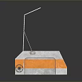 Modern Exhibition Booth Structure Featuring Orange White Stripes And Transparent Sloped Top With Reflective Base