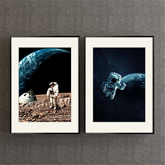 Modern Figure Painting Simple Blue Commercial Space Photography Astronaut Decorative Painting 3d model